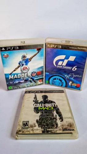 3 Jogos do PS3: MADDEN 16, Gran Turismo 6 e Call of Duty: Modern Warfare 3.