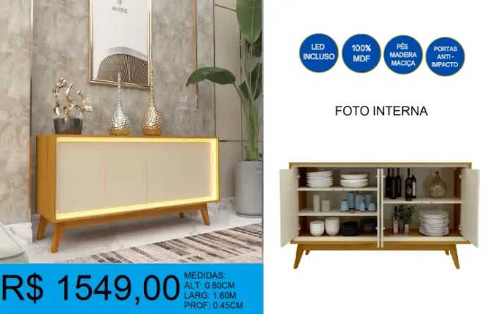 Buffet - com led - compre hoje e receba em até 72 horas 