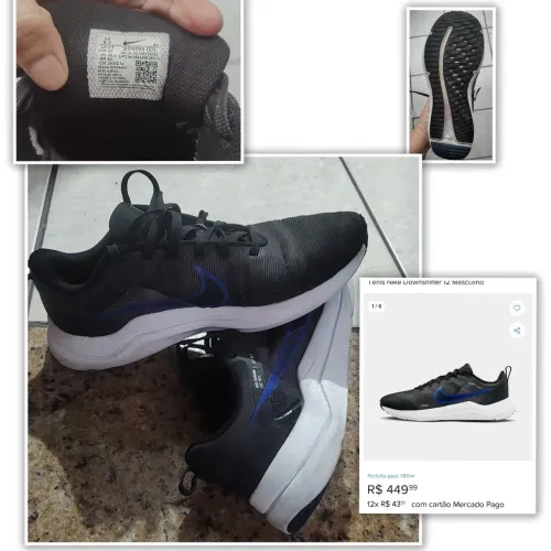 tênis Nike Downshifter 12 masculino preto com detalhes em azul Tam 40