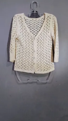 cardigan vintage de tricô texturizado na cor off-white