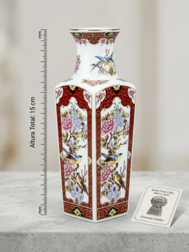 Vaso Solitário Porcelana Japonesa Vintage Sabre Fine Gifts 15cm - Floral com Aves