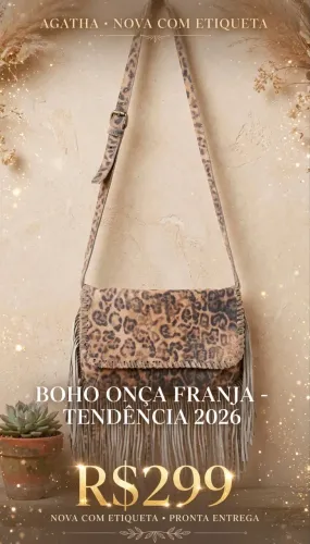 ? BOLSA AGATHA NOVA COM ETIQUETA - R$289 Modelo Boho Onça com Franja