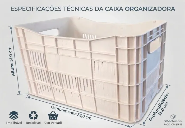 Caixa organizadora,  hortifruti, agrícola, frios e lacticínios branca