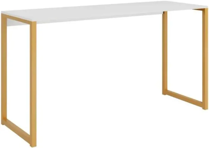 Mesa escrivaninha industrial branco com dourado montada
