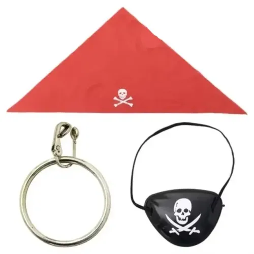 Fantasia Pirata Luxo - Bandana + Tapa Olho + Brinco