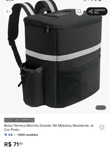 MOCHILA PARA ENTREGAS GRANDE 36L (NUNCA USADA)