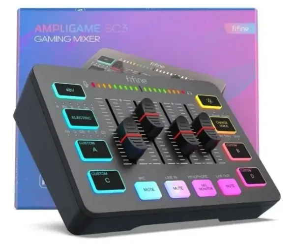 Mesa De Som Mixer Fifine Ampligame Sc3 4 Canais Rgb Preto