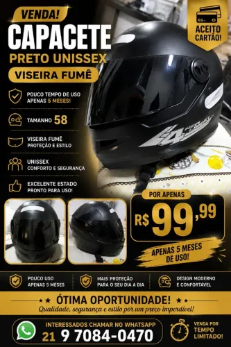 Capacete tamanho 58 unissex
