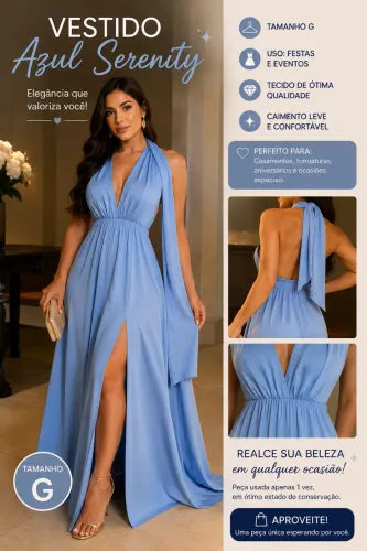 Vestido longo azul claro para festas e eventos 