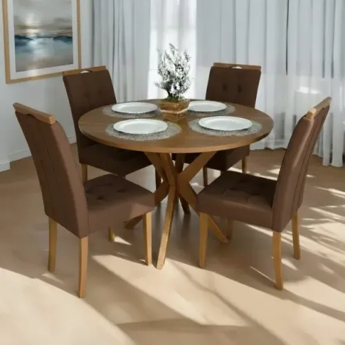 Mesa Jantar Redonda Simpatia 1,10m 4 Cadeiras 100% MDF Pronta Entrega!