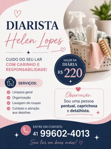 Diarista atendo toda Curitiba e região