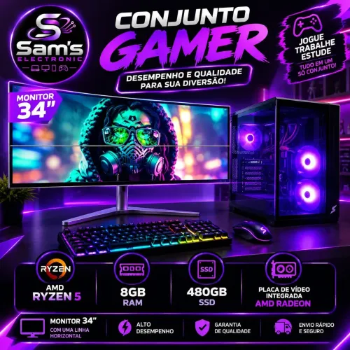 PC Gamer Razen 5 com monitor de 34"