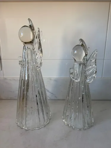Par de Anjos em Cristal Murano - Peça Decorativa - Novo