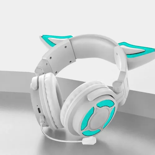 Headset Gamer Sem Fio com Orelhas de Gatinho - Branco