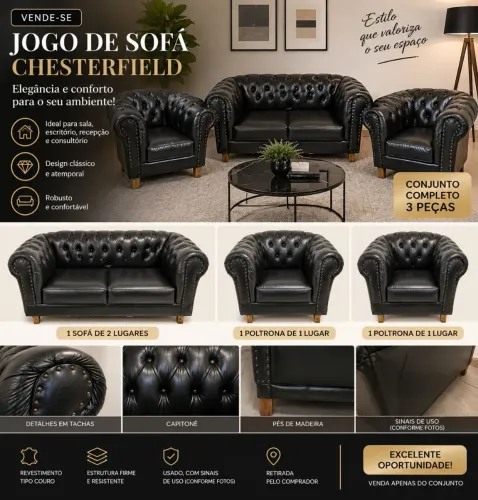 Jogo de sofá Chesterfield