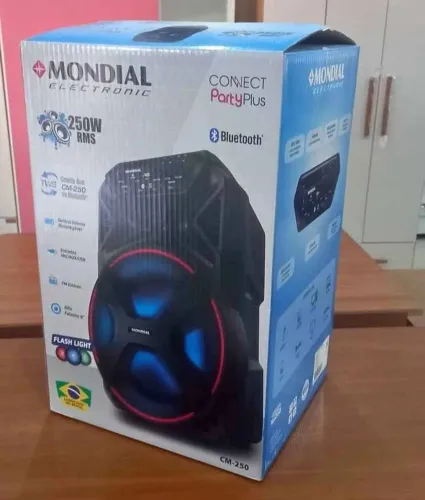 Caixa de som Mondial bluetooth Pendrive rádio FM pega microfone violão nova na caixa 