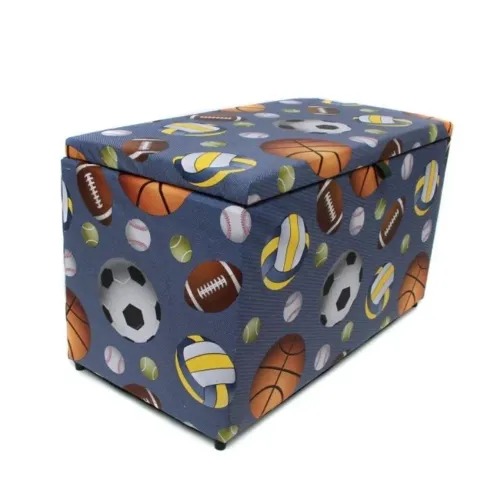 Baú Puff Organizador Infantil Esportes - Quarto Menino - Novo