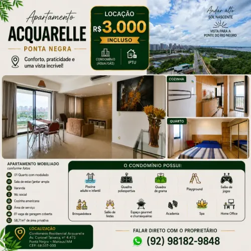 LOCAÇÃO - ACQUARELLE - PONTA NEGRA - R$ 3.000