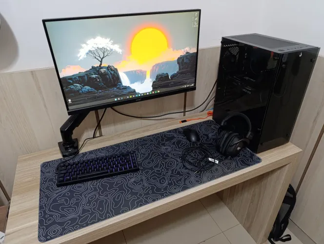 Setup gamer completo | PC, monitor, mouse, teclado, mousepad e headset (com as caixas)