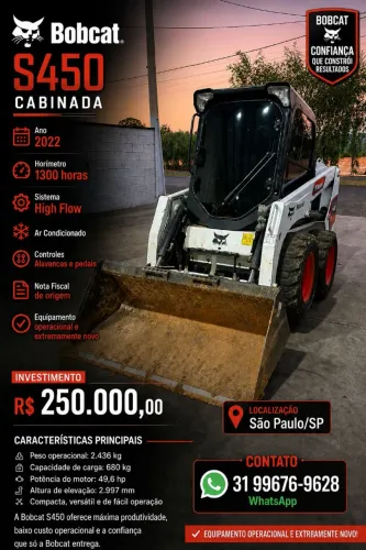Mini Carregadeira Bobcat S450 cabinada