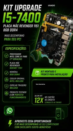 Kit upgrade I5-7400 placa mae revenger 1151 8gb ddr4