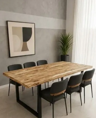 Mesa Jantar Madeira Teca Industrial 190x90cm 8 Lugares Marrom Preto