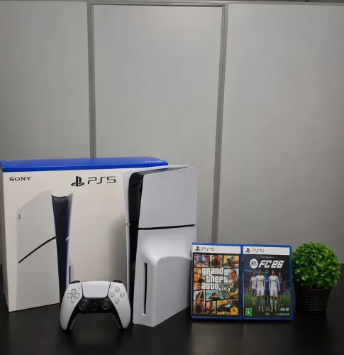 Ps5 slim 1tb leitor de disco 2 jogos em CD GTA 5 e FIFA 26