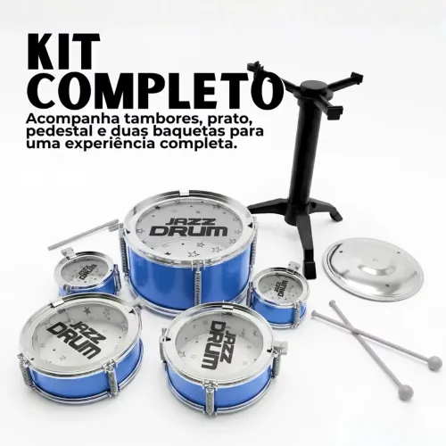 Mini Bateria Infantil brinquedo Musical 5 tambores - c/baquetas (azul e rosa) educativo