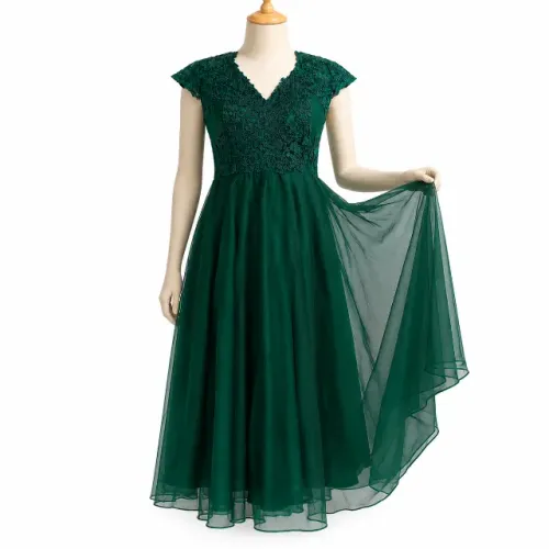 Vestido de Festa Longo Verde Esmeralda - Renda e Tule (Tamanho G)