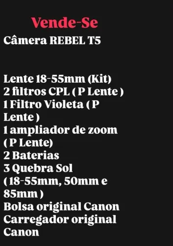 CÂMERA CANON T5 (LEIA A DESCRIÇÃO)