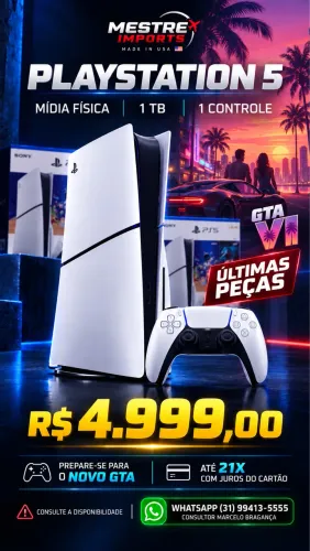 PlayStation 5 Slim 1TB Mídia Física com 2 Jogos e Controle