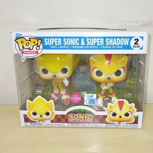 Funko Pop Super Sonic & Super Shadow Flocked 