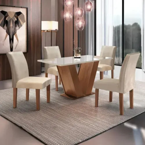 Conjunto Mesa de Jantar Completo 4 Cadeiras cores Claras