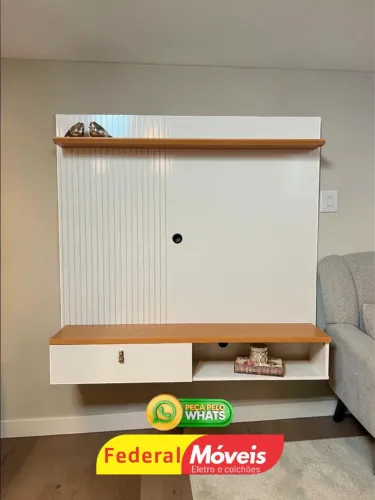 Painel Suspenso 1 Gaveta Detalhe Frisado TV até 55" - Promoção Imperdível 
