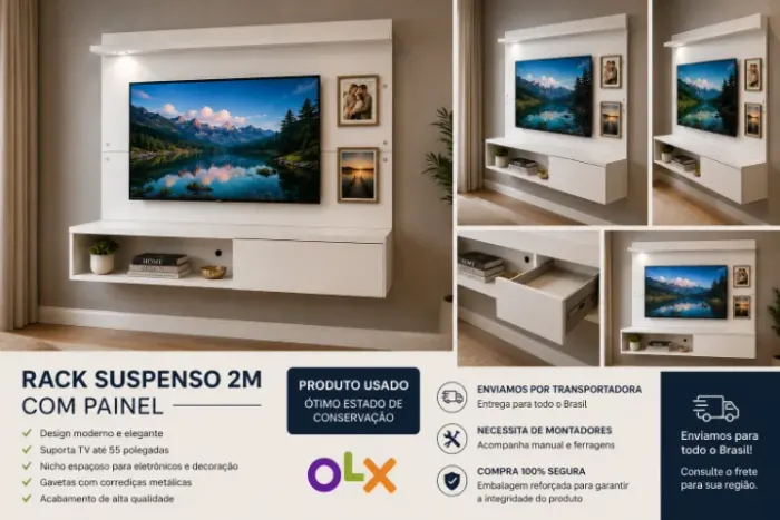 Rack Suspenso 2m - gavetas com painel e vidro 