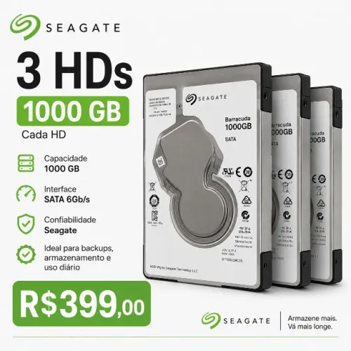lote 3 hds de 1 tera marca seagate 1000 gigas