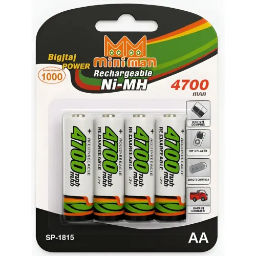 4 pilhas recarregáveis AA ni-mh da marca mini Men