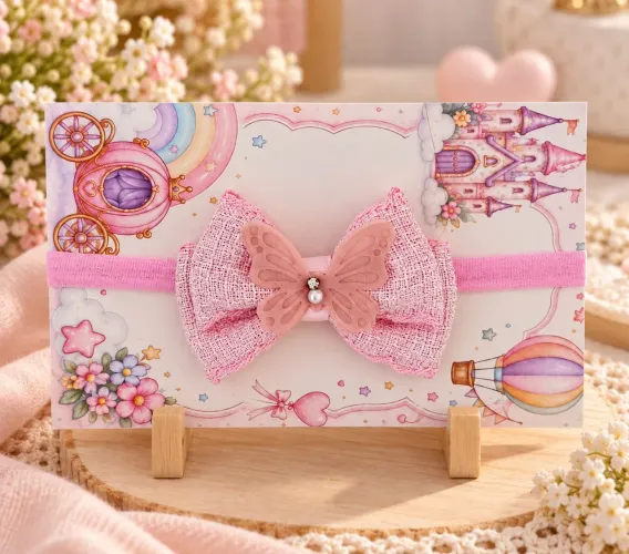 Faixinha RN Infantil com Laço Borboleta - Rosa