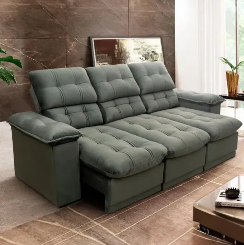 Sofá Retrátil Reclinável Atenas 2,30m Suede Velut Cinza