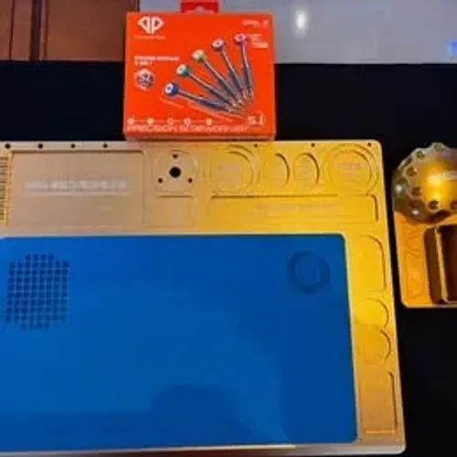 Manta Tapete Base Plataforma Dourada Alumínio Microscópio + Silicone, + kit chaves e supor