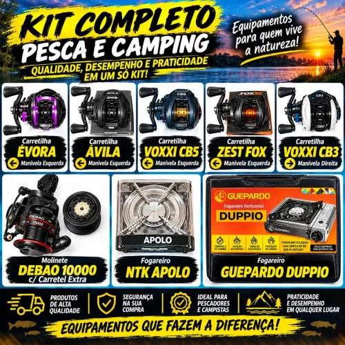 Carretilhas, Molinete e Fogareiro para Pesca e Camping