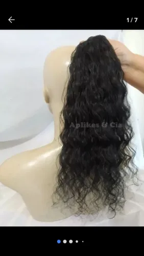 Rabo de Cavalo 45cm - Cabelo Humano Cacheado Preto