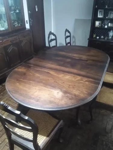 Mesa Antiga em Jacarandá Maciço Anos 50 + 6 Cadeiras