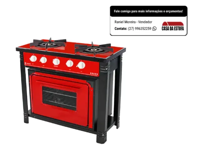 Fogão 2 Bocas Baixa Pressão Linha Bravo Venancio BR2B Vermelho com Forno