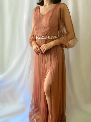 Vestido Longo Rosê com Fenda