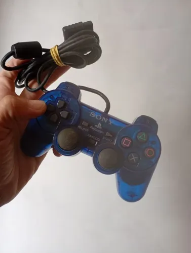 CONTROLE AZUL TRANSLÚCIDO PLAYSTATION 2 ORIGINAL 