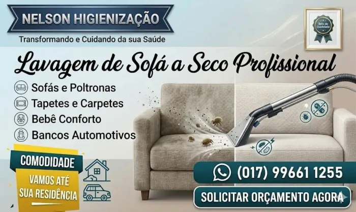 Limpeza e higienização de sofás, tapetes, colchões, cadeiras, poltronas, carpetes