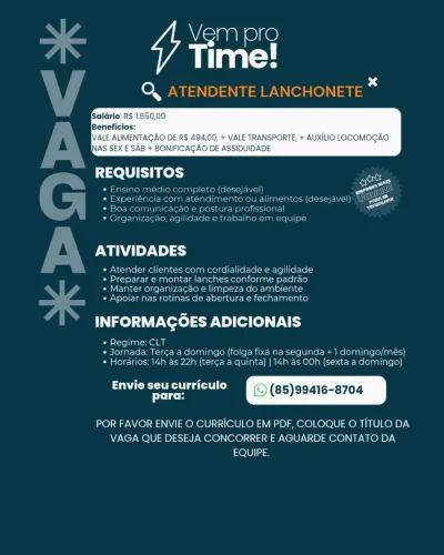 ATENDENTE OPERADOR DE LANCHONETE