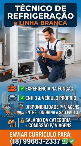 Vaga para Técnico de Refrigeração e Linha Branca