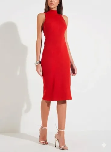 Vestido Canelado Forum Midi Vermelho